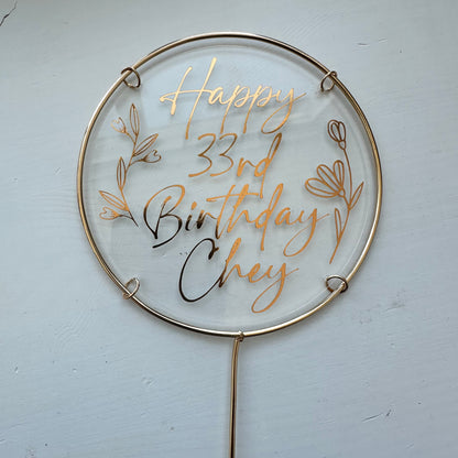 Acrylic & Gold Cake Topper | Circle