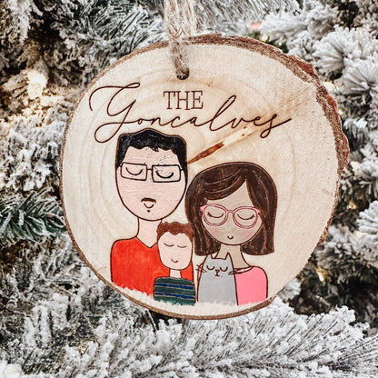 Family Portrait Wood Ornament | Engraved and Hand Painted