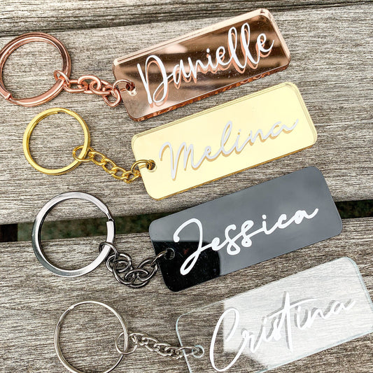 Mirrored Acrylic Name Tag Keychain